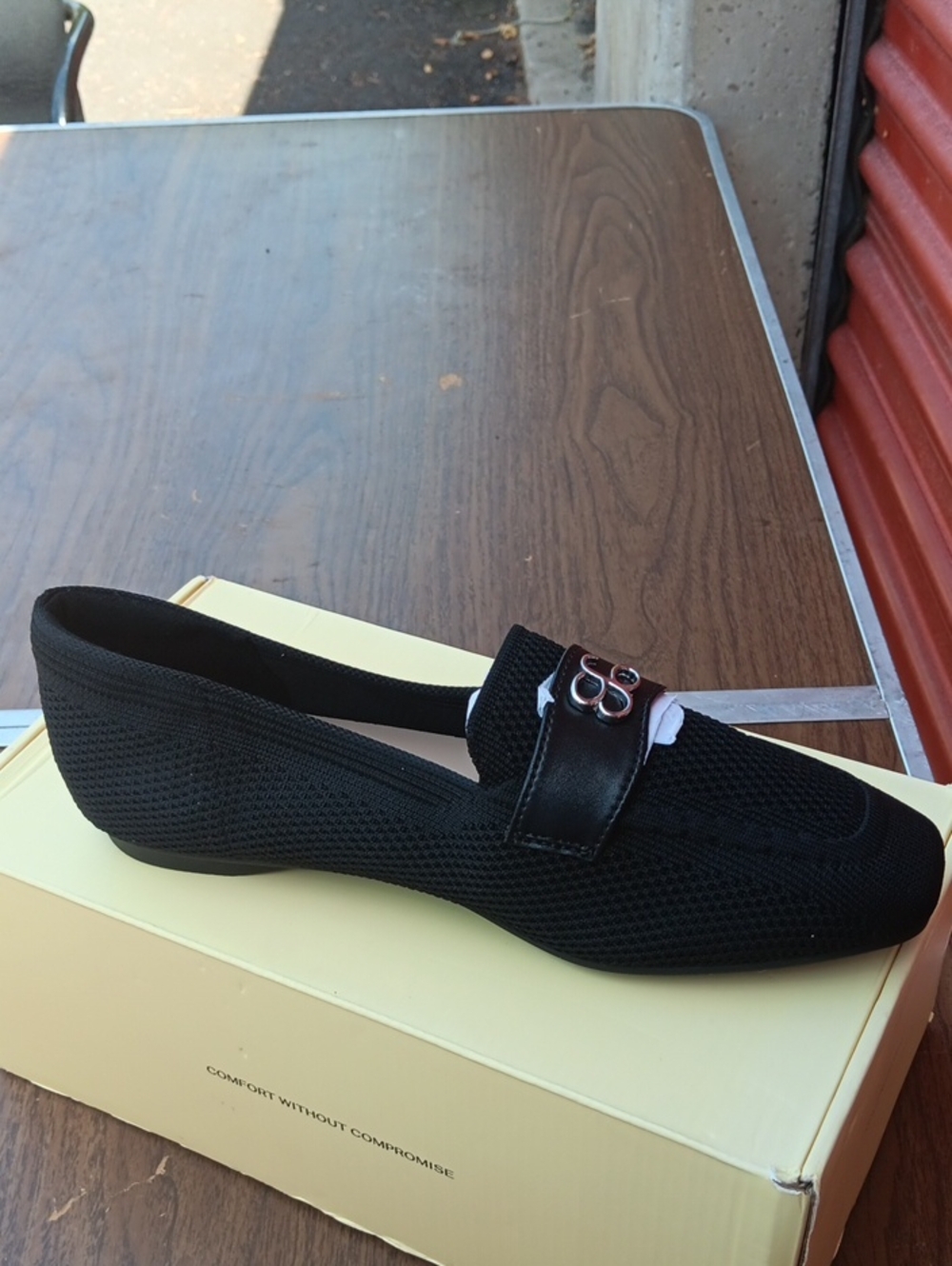 Women's Black Slip-On Loafer with Decorative Buckle